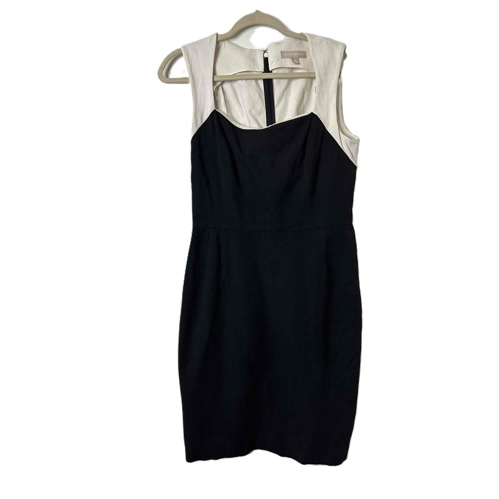 Banana Republic Dress Womens Size 10 Black Cream Sheath Sleeveless Back Zipper